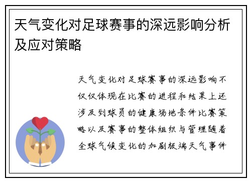 天气变化对足球赛事的深远影响分析及应对策略